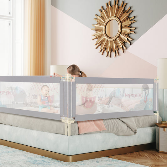 Costway 195 cm Mesh Bed Rail with Double Safety Locks & Height Adjustable for Toddlers-Grey