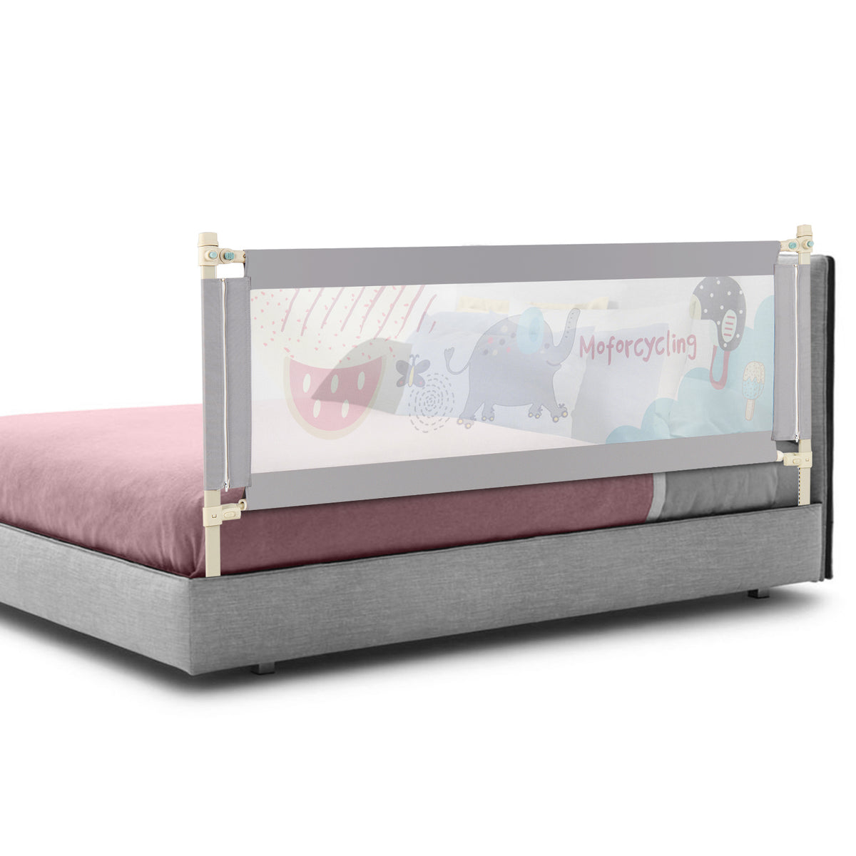195cm Grey Mesh Bed Rail | Height Adjustable Double Lock Toddler