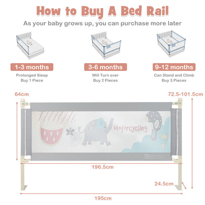 195cm Grey Mesh Bed Rail | Height Adjustable Double Lock Toddler