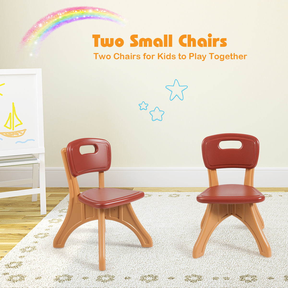 Kids Table and Chair Set with Storage Boxes - Durable PE Material, Coffee Color for Playtime and Storage.