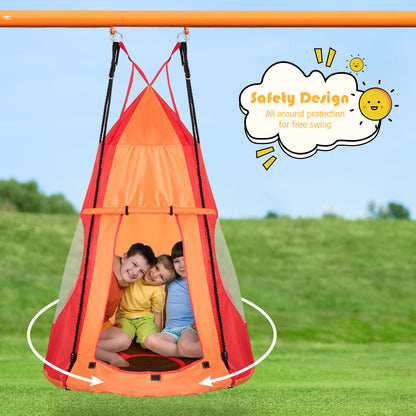2 In 1 Tree Tent Swing Set | Green Adjustable Hanging Ropes