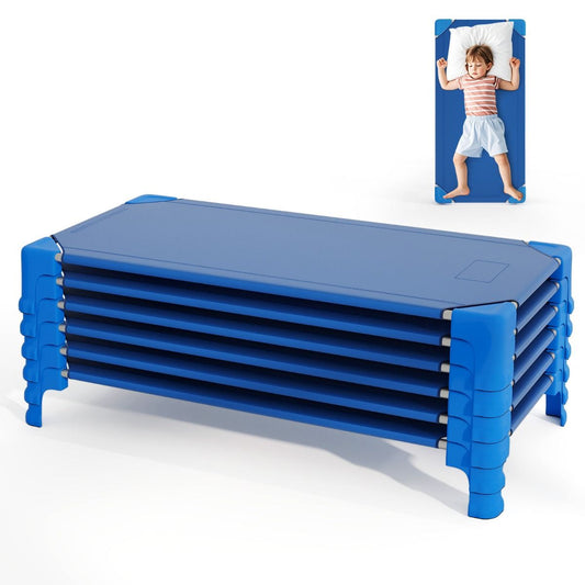 Stackable Children's Cots | Blue 6-Pack Metal Frame Oxford Fabric