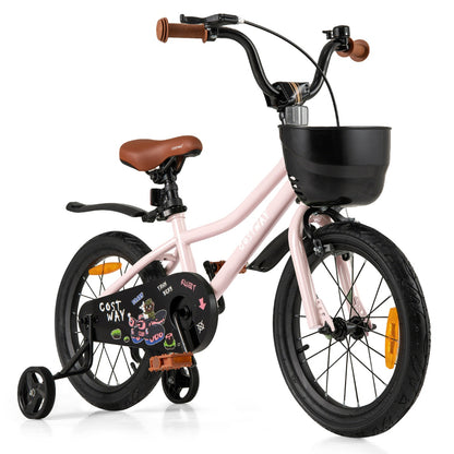 Costway Adjustable Kids Bike with Training Wheels-Pink-16 inches