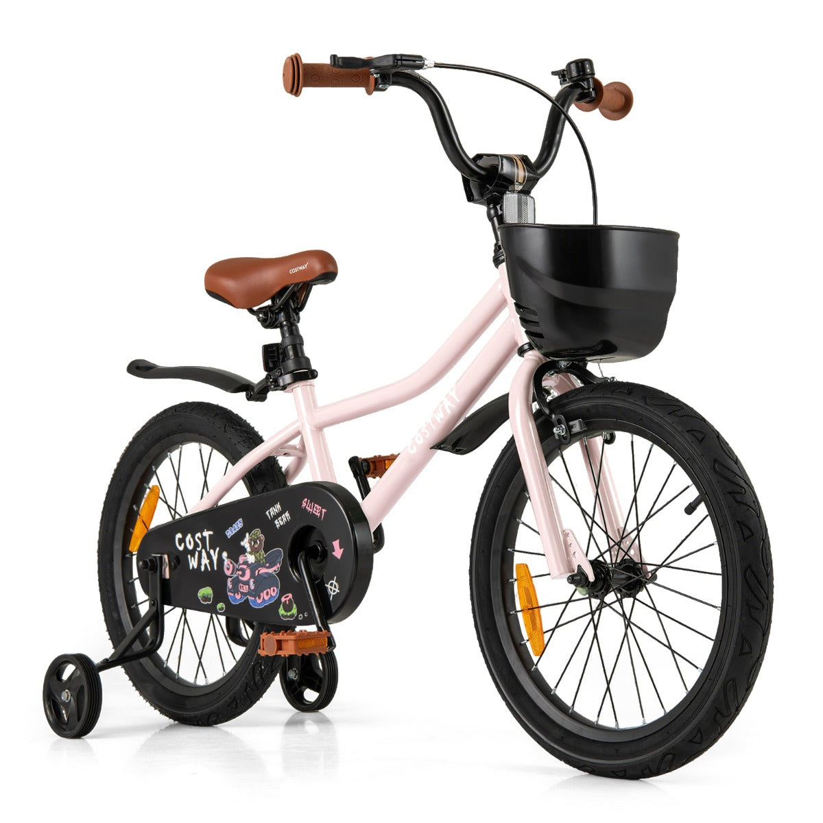Costway Adjustable Kids Bike with Training Wheels-Pink-18 inches