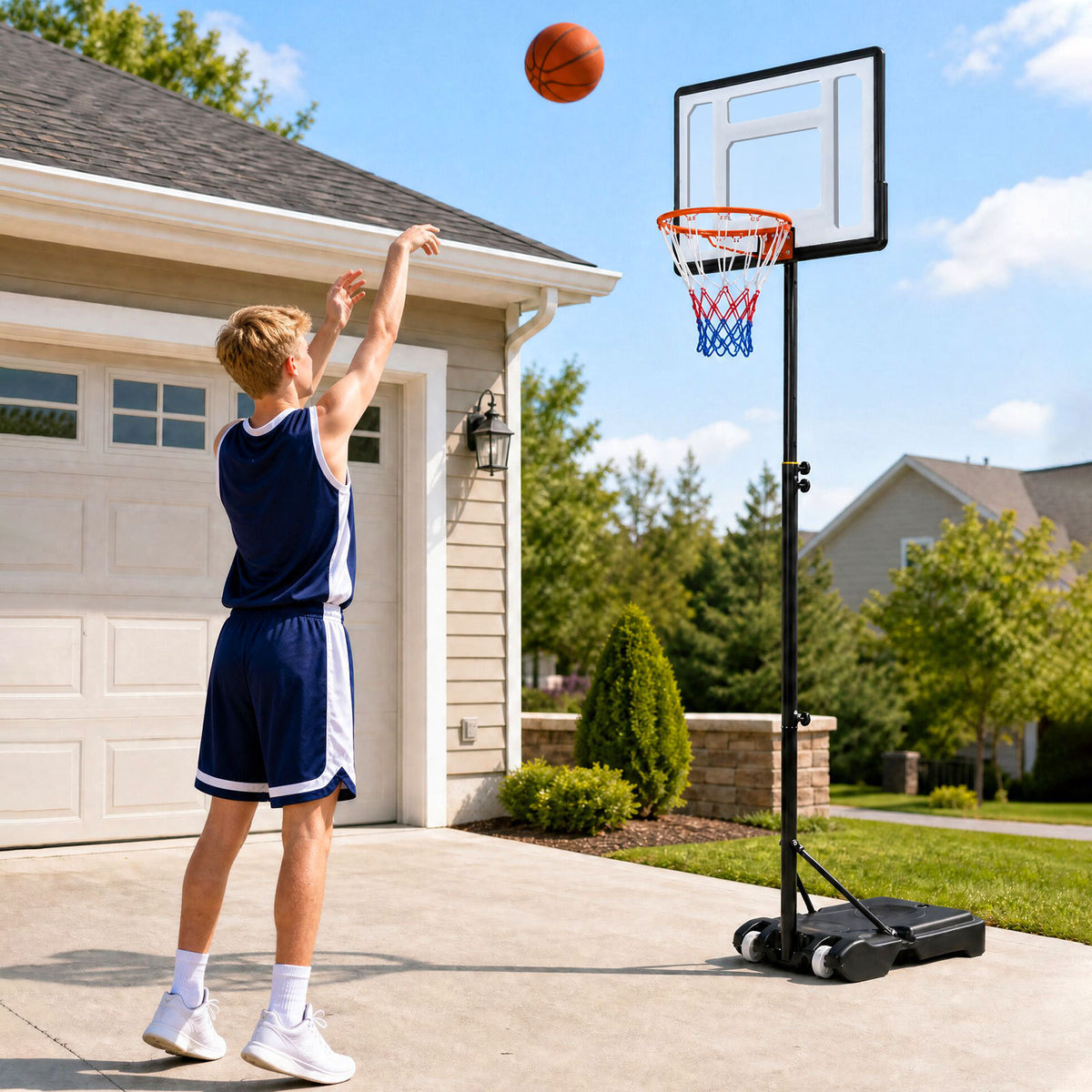 Costway 2.15-2.6M Height Adjustable Basketball Hoop for Outdoor