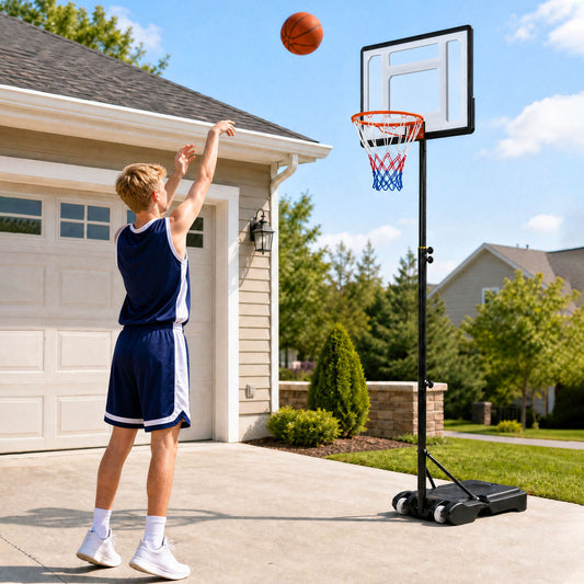 Costway 2.15-2.6M Height Adjustable Basketball Hoop for Outdoor