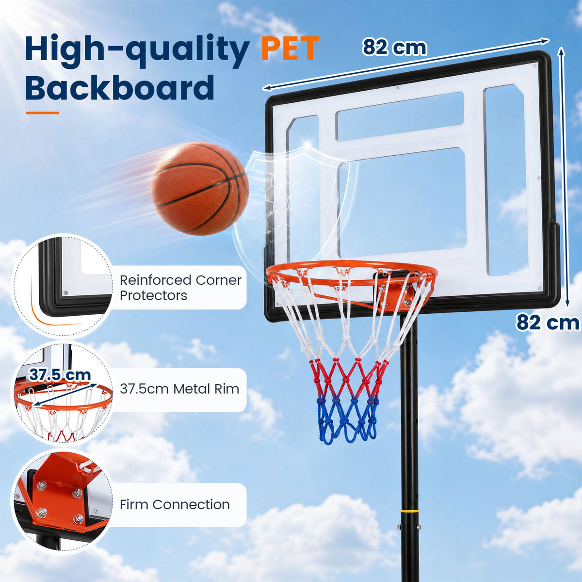 Black Height Adjustable Basketball Hoop | 5 Levels 215-260cm