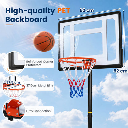 Black Height Adjustable Basketball Hoop | 5 Levels 215-260cm