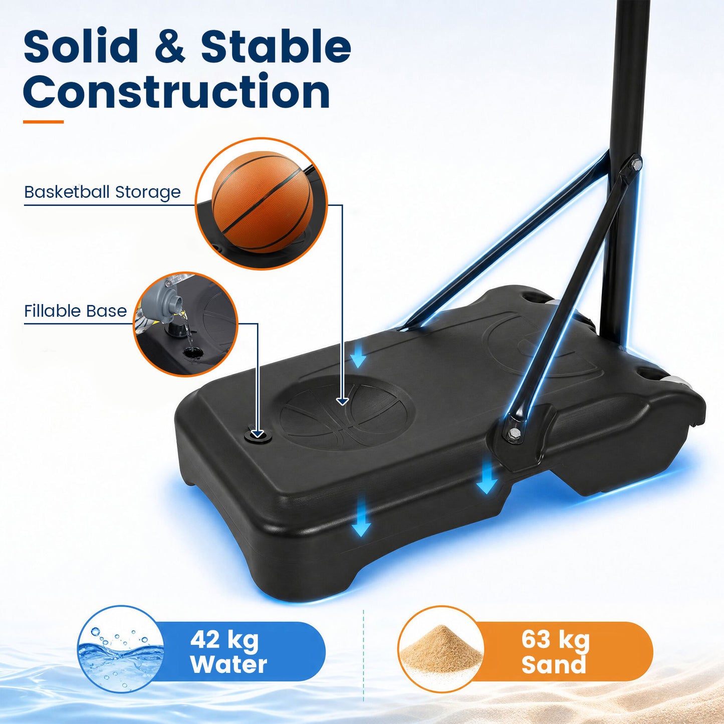 Black Height Adjustable Basketball Hoop | 5 Levels 215-260cm