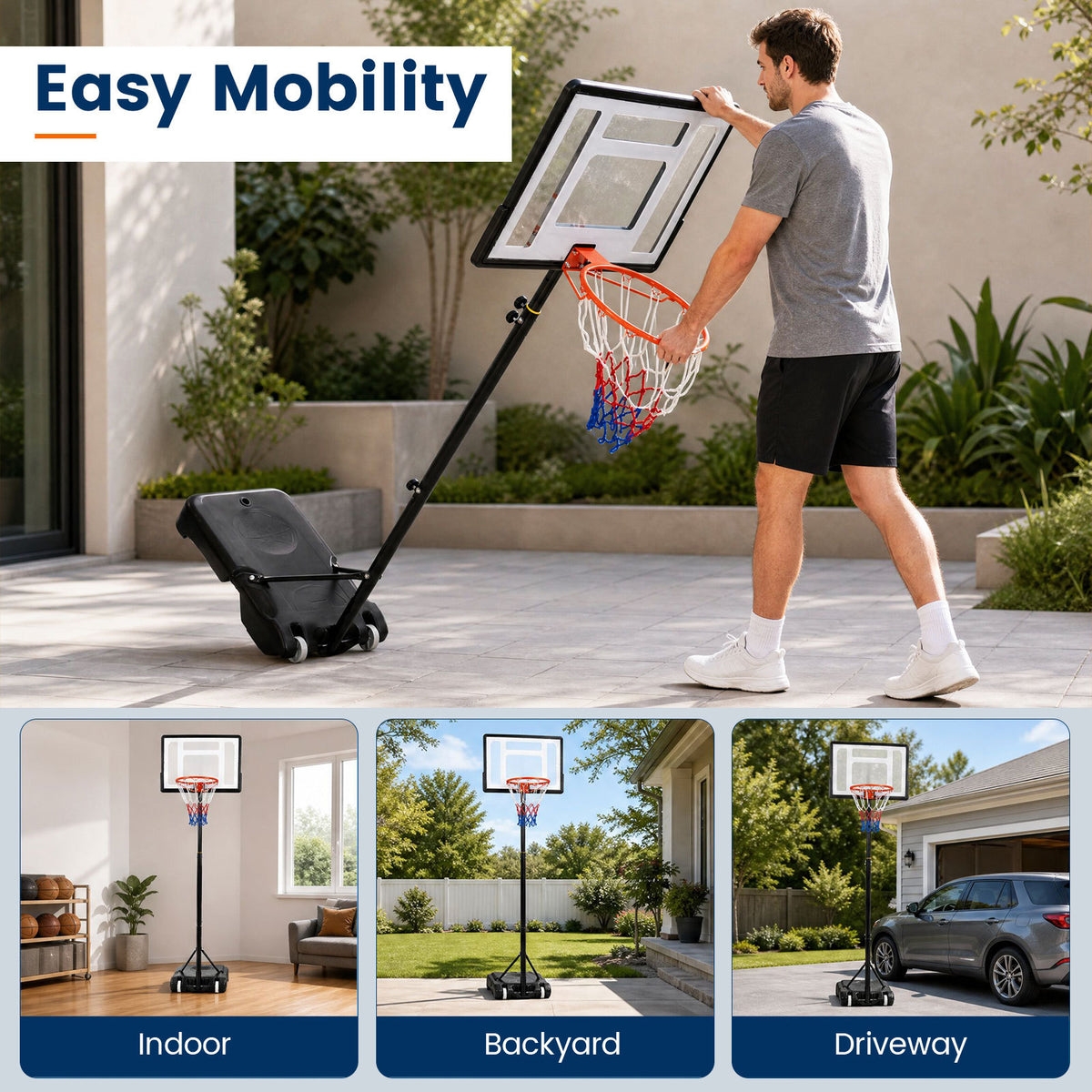 Black Height Adjustable Basketball Hoop | 5 Levels 215-260cm
