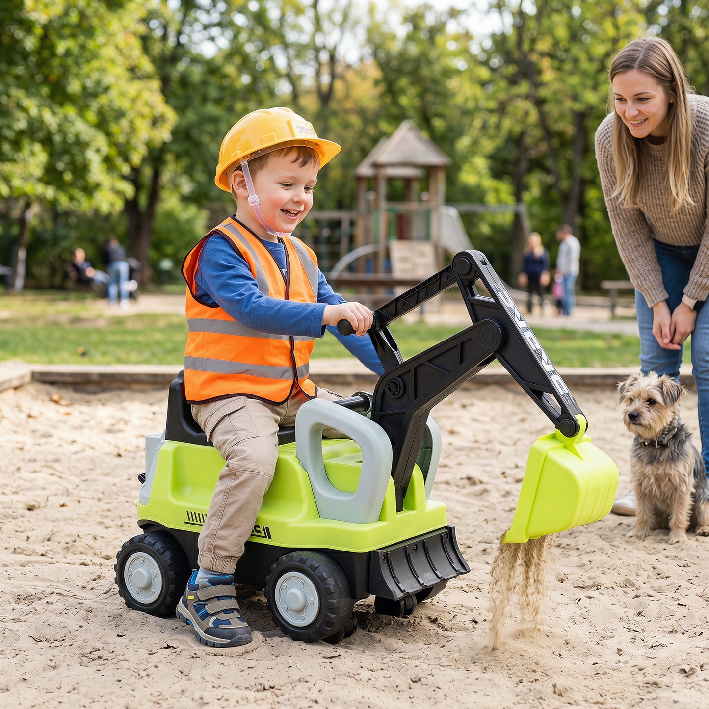 Costway 2-In-1 Kids Ride on Tractor with Digging Arm and Detachable Trailer-Green
