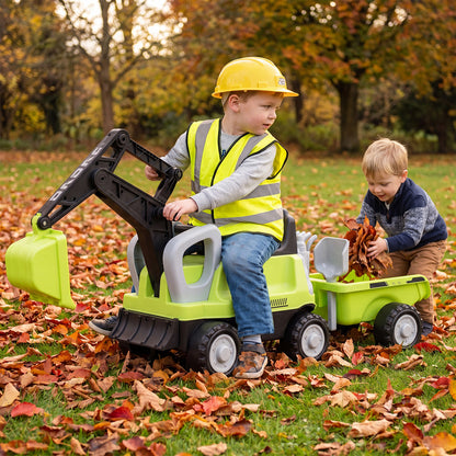 Green 2-In-1 Kids Ride On Tractor | Digging Arm & Trailer