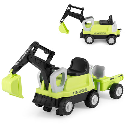 Green 2-In-1 Kids Ride On Tractor | Digging Arm & Trailer