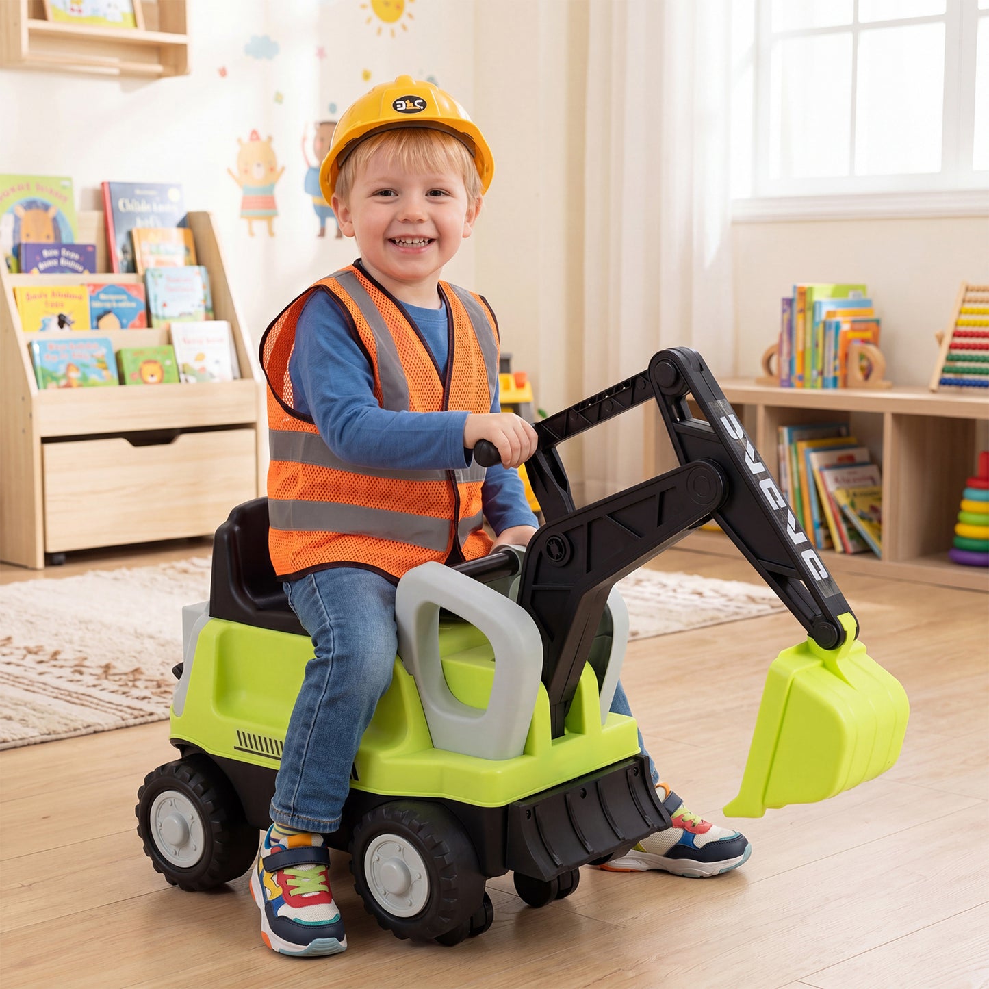 Green 2-In-1 Kids Ride On Tractor | Digging Arm & Trailer