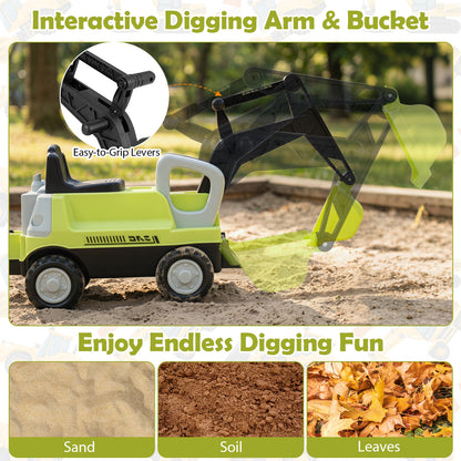 Green 2-In-1 Kids Ride On Tractor | Digging Arm & Trailer