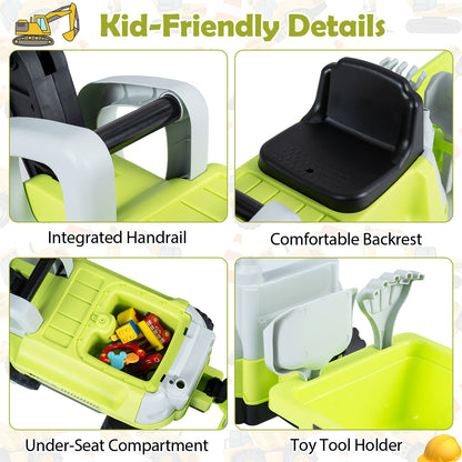 Green 2-In-1 Kids Ride On Tractor | Digging Arm & Trailer
