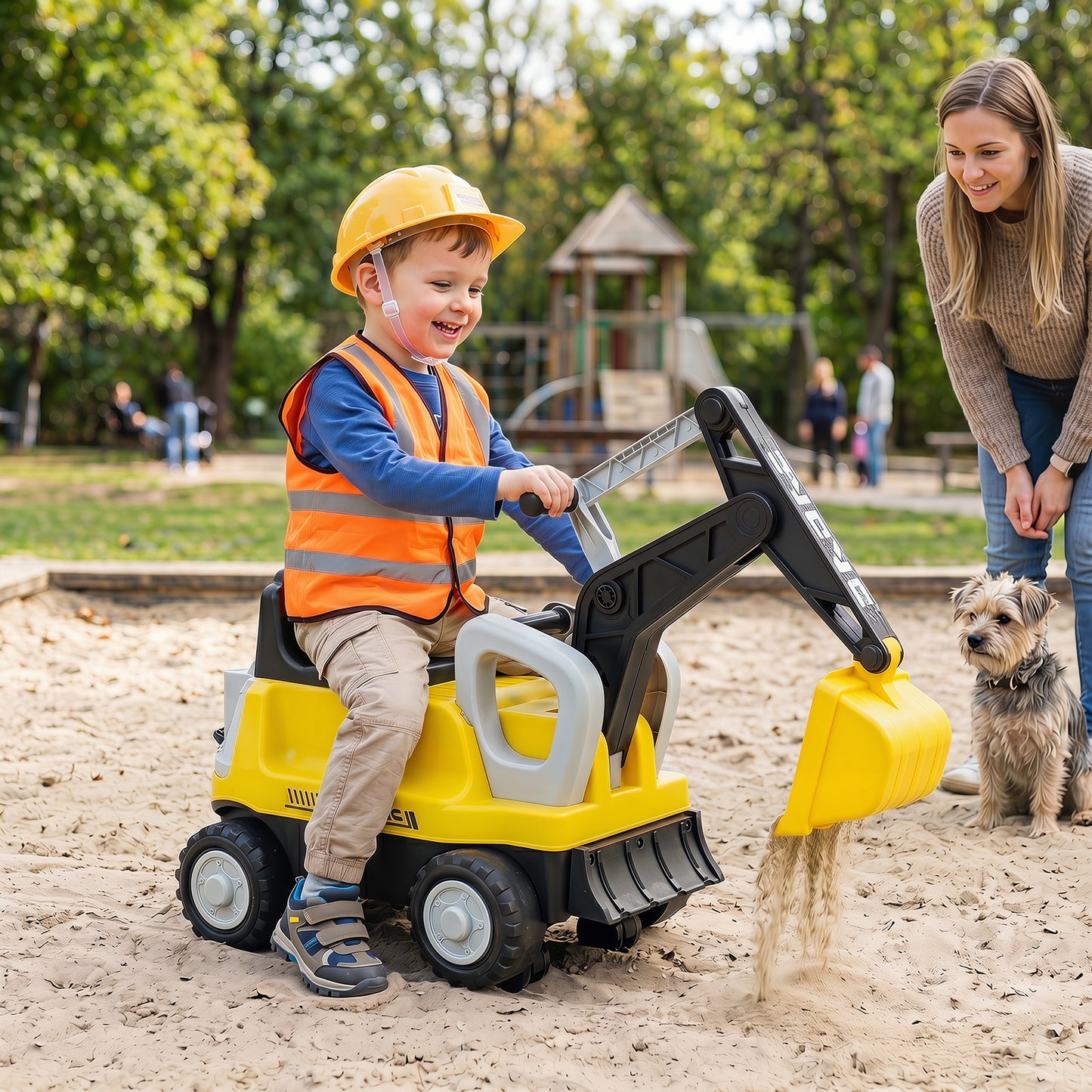 Costway 2-In-1 Kids Ride on Tractor with Digging Arm and Detachable Trailer-Yellow