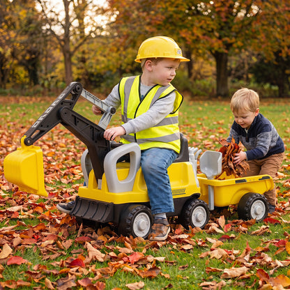 Yellow 2-In-1 Kids Ride On Tractor | Digging Arm & Trailer