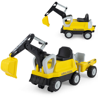 Yellow 2-In-1 Kids Ride On Tractor | Digging Arm & Trailer