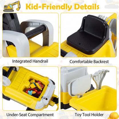 Yellow 2-In-1 Kids Ride On Tractor | Digging Arm & Trailer