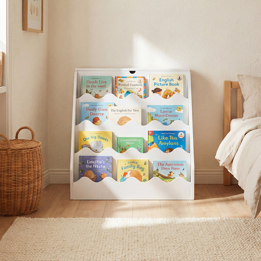 Costway 2-In-1 Kids Bookshelf and Toy Storage Organizer with Cart and Bookcase-White