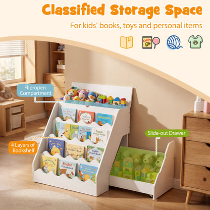 White 2 In 1 Kids Bookshelf & Toy Storage Organizer with Cart