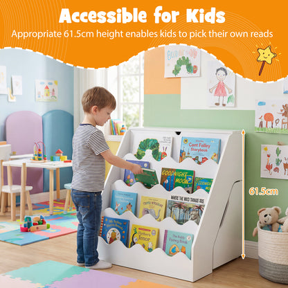 White 2 In 1 Kids Bookshelf & Toy Storage Organizer with Cart