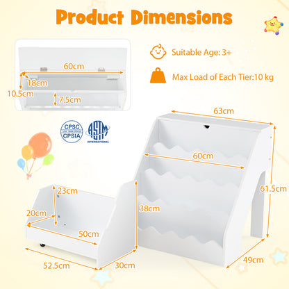 White 2 In 1 Kids Bookshelf & Toy Storage Organizer with Cart