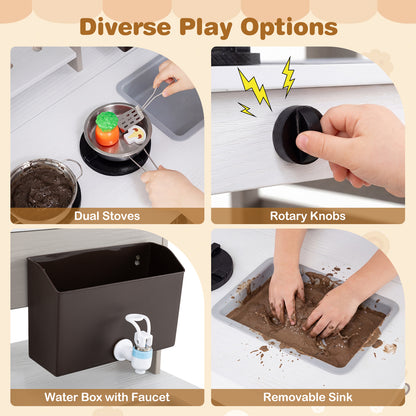 2 In 1 Wooden Mud Kitchen Double-Sided Kids Playset | Grey
