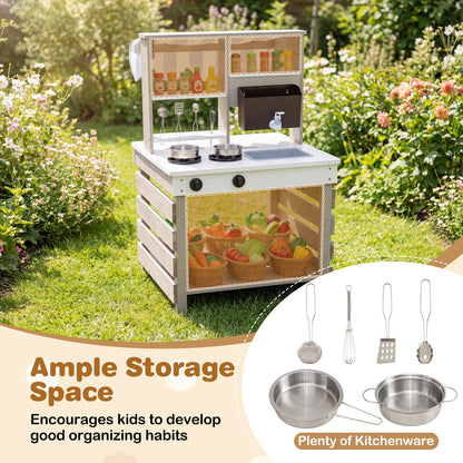 2 In 1 Wooden Mud Kitchen Double-Sided Kids Playset | Grey
