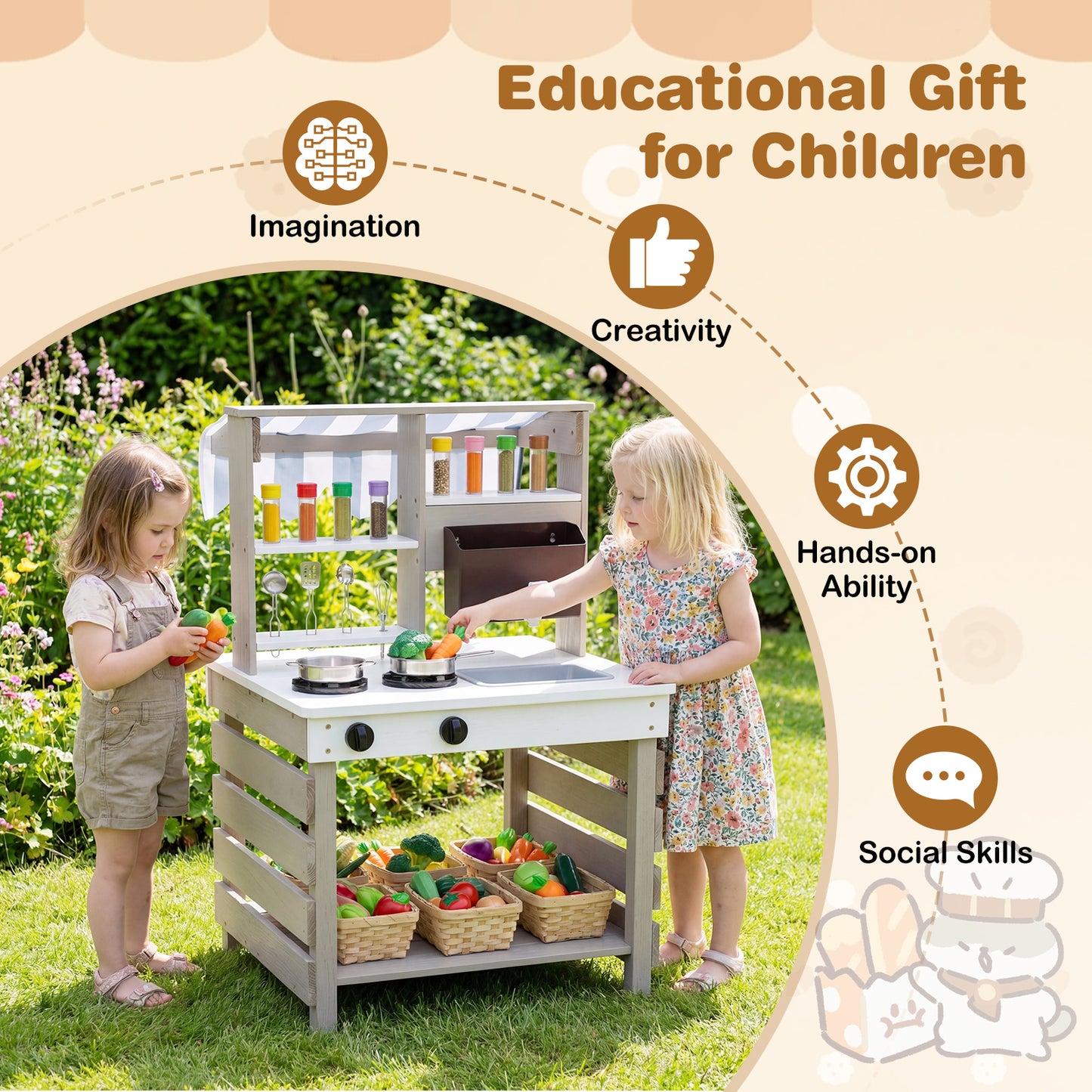 2 In 1 Wooden Mud Kitchen Double-Sided Kids Playset | Grey