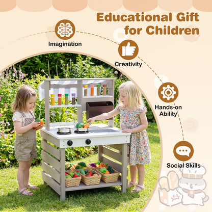 2 In 1 Wooden Mud Kitchen Double-Sided Kids Playset | Grey