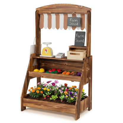 Brown 2 In 1 Wooden Mud Kitchen & Market Stand | 25 Accessories