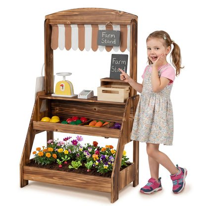 Brown 2 In 1 Wooden Mud Kitchen & Market Stand | 25 Accessories