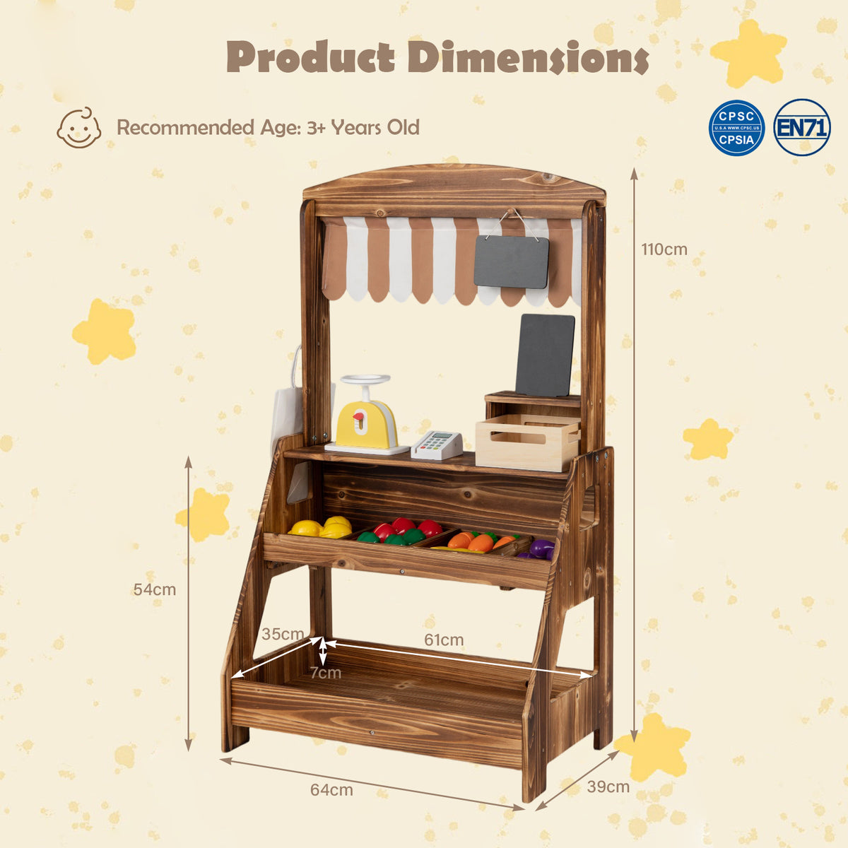 Brown 2 In 1 Wooden Mud Kitchen & Market Stand | 25 Accessories