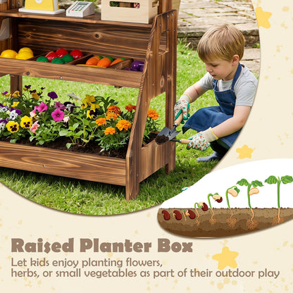Brown 2 In 1 Wooden Mud Kitchen & Market Stand | 25 Accessories