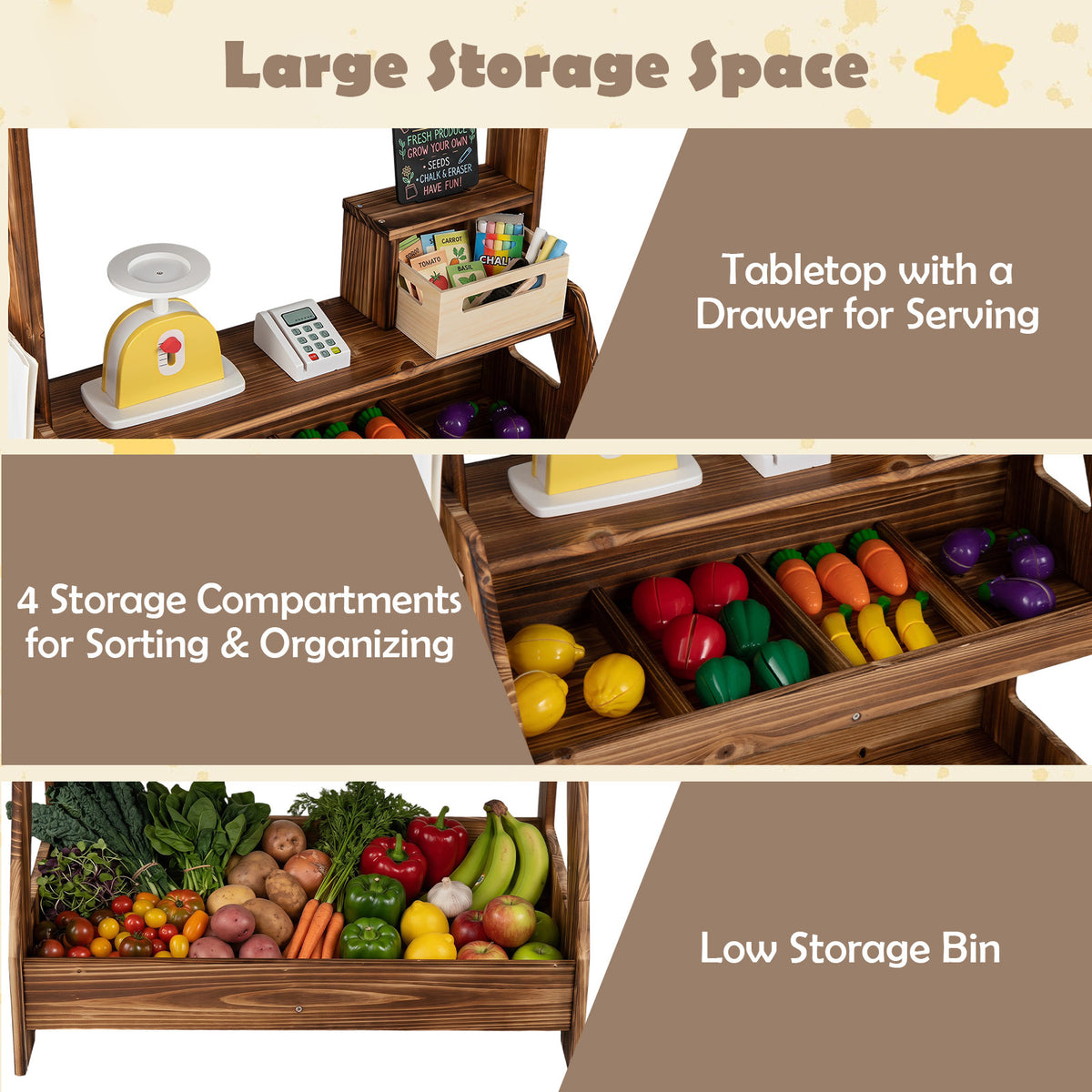 Brown 2 In 1 Wooden Mud Kitchen & Market Stand | 25 Accessories