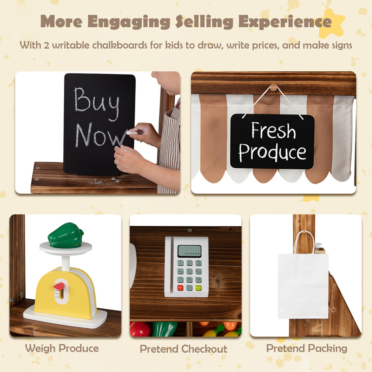 Brown 2 In 1 Wooden Mud Kitchen & Market Stand | 25 Accessories