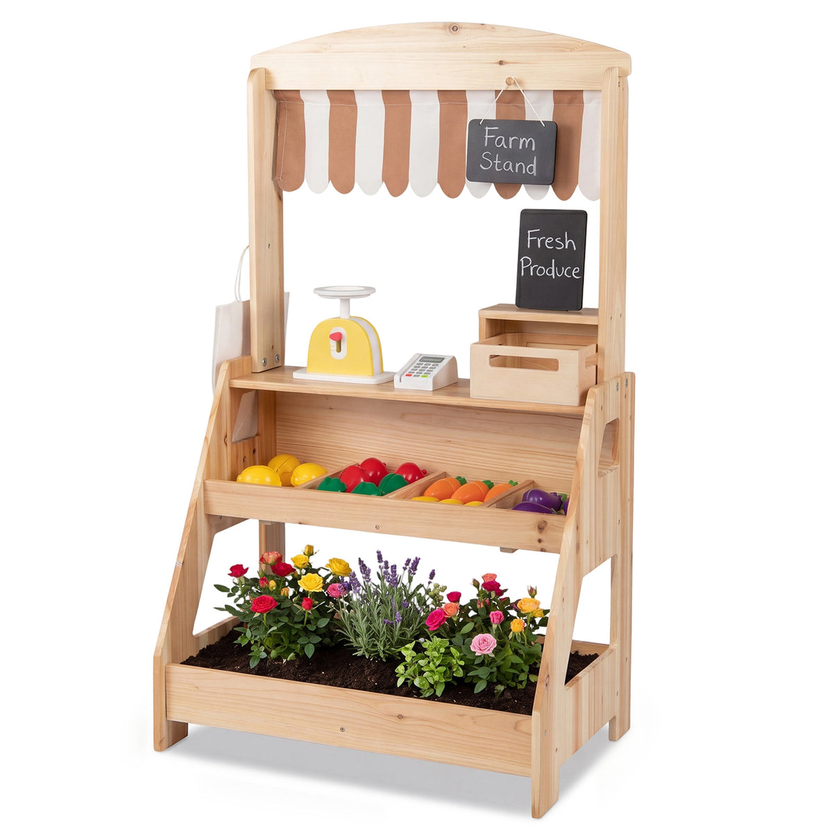 2 In 1 Natural Wood Mud Kitchen & Market Stand | 25 Accessories