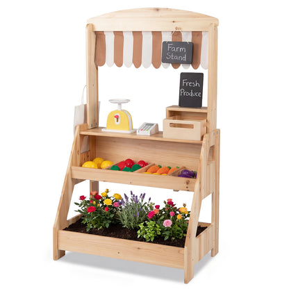 2 In 1 Natural Wood Mud Kitchen & Market Stand | 25 Accessories