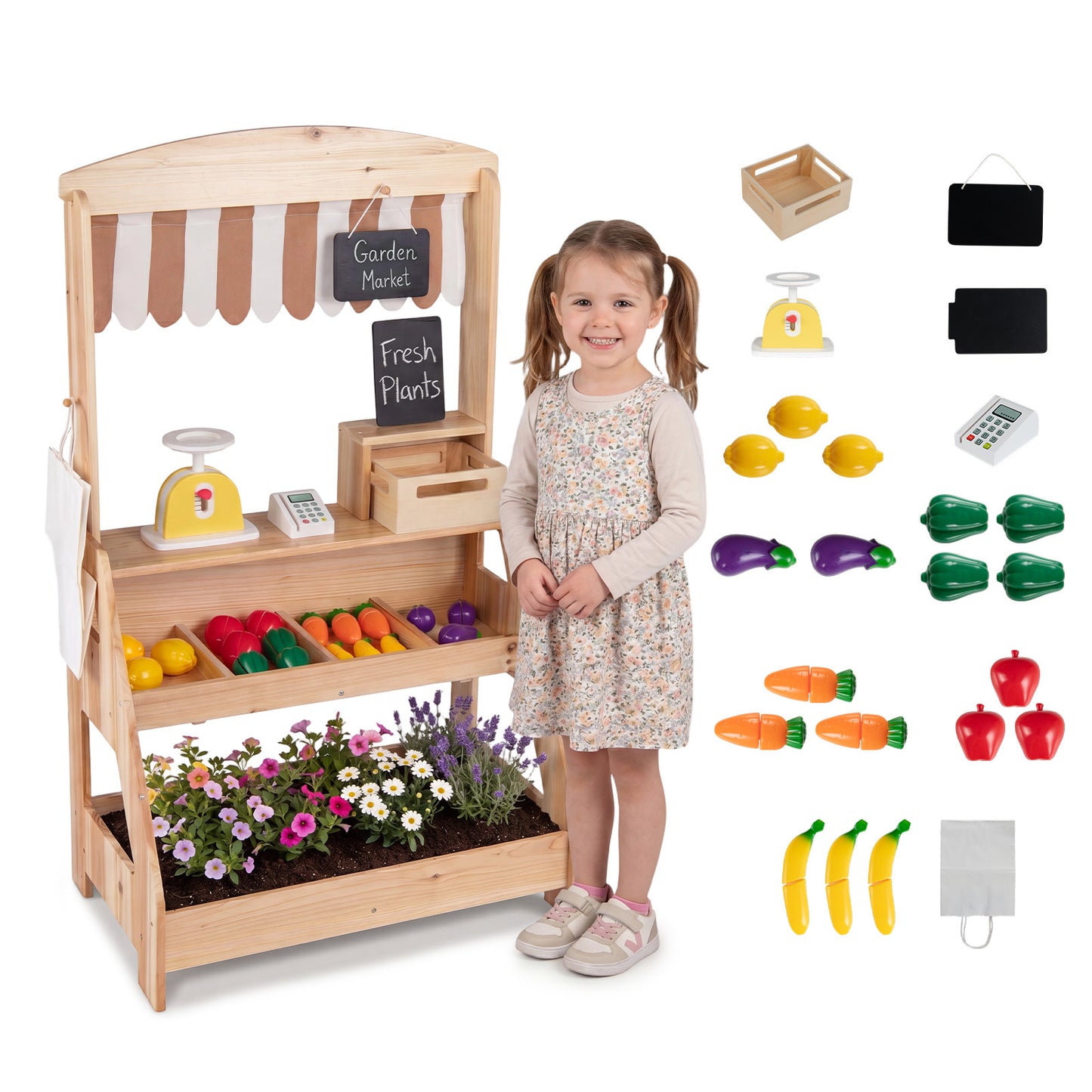 2 In 1 Natural Wood Mud Kitchen & Market Stand | 25 Accessories