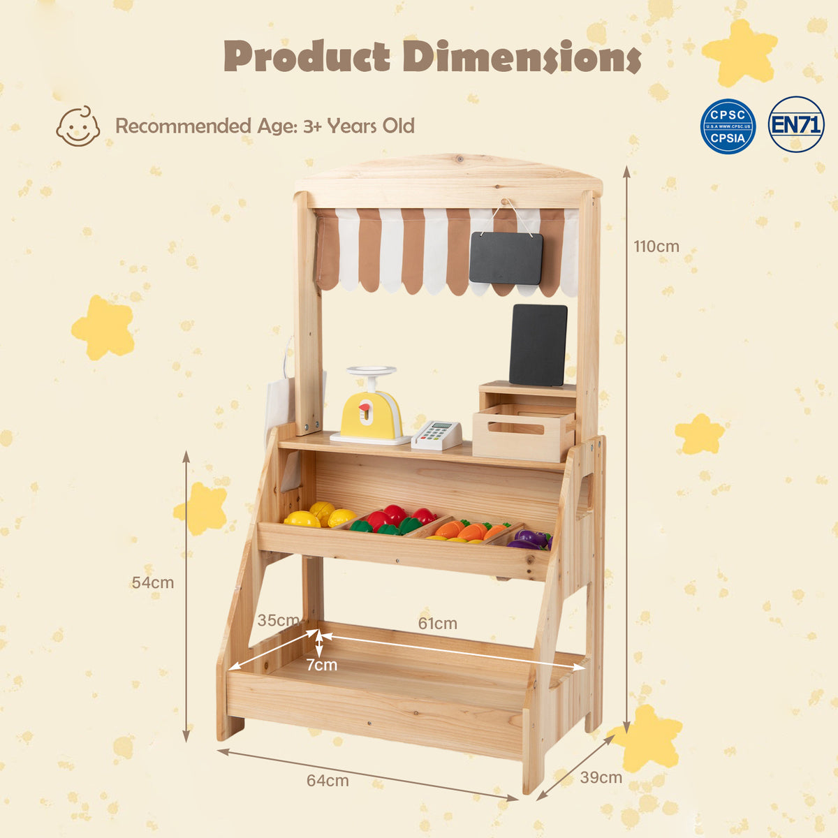 2 In 1 Natural Wood Mud Kitchen & Market Stand | 25 Accessories