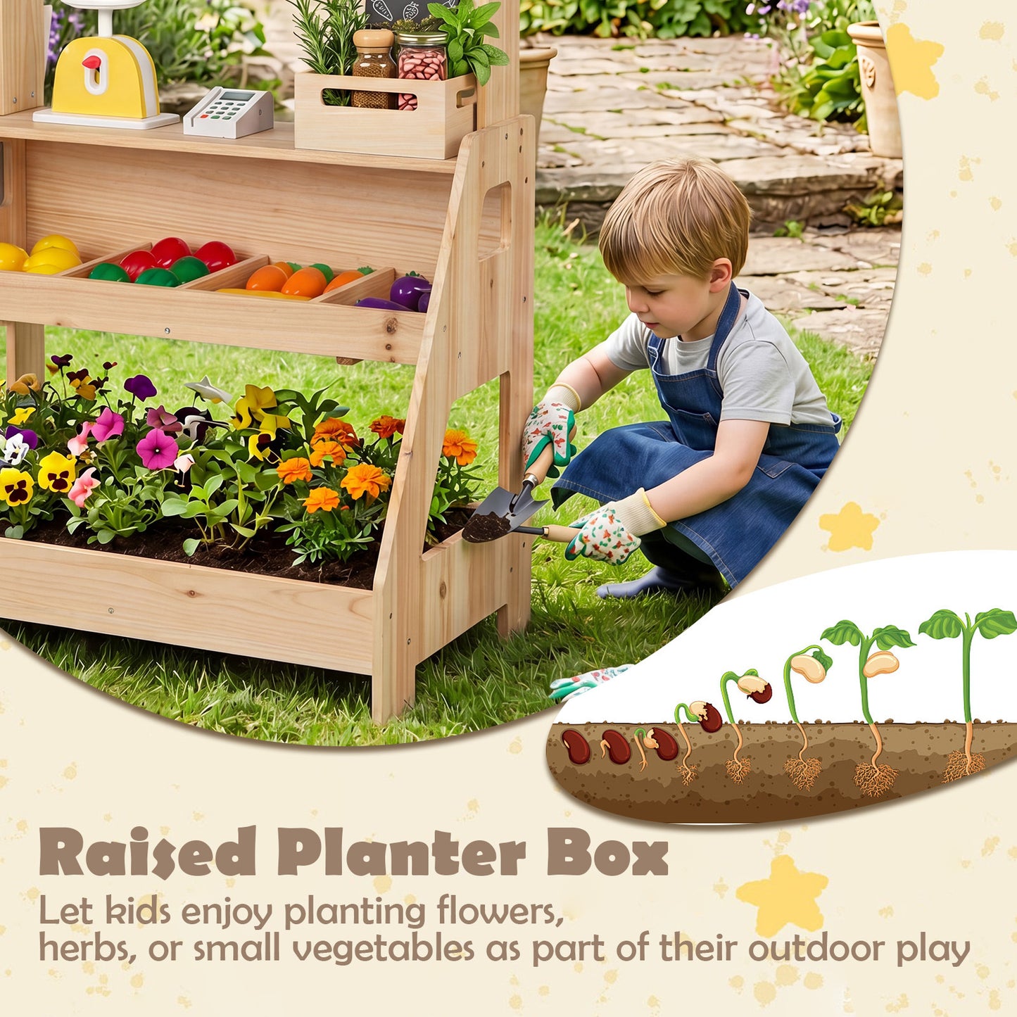 2 In 1 Natural Wood Mud Kitchen & Market Stand | 25 Accessories