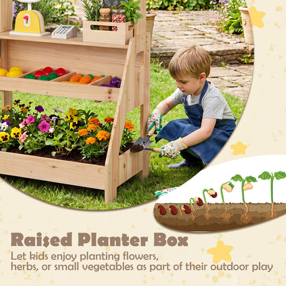 2 In 1 Natural Wood Mud Kitchen & Market Stand | 25 Accessories