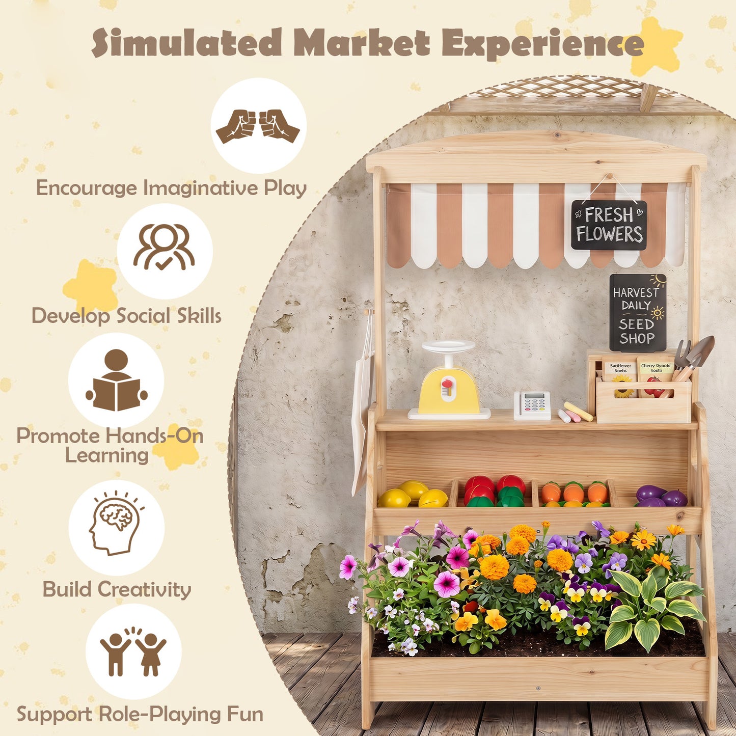 2 In 1 Natural Wood Mud Kitchen & Market Stand | 25 Accessories