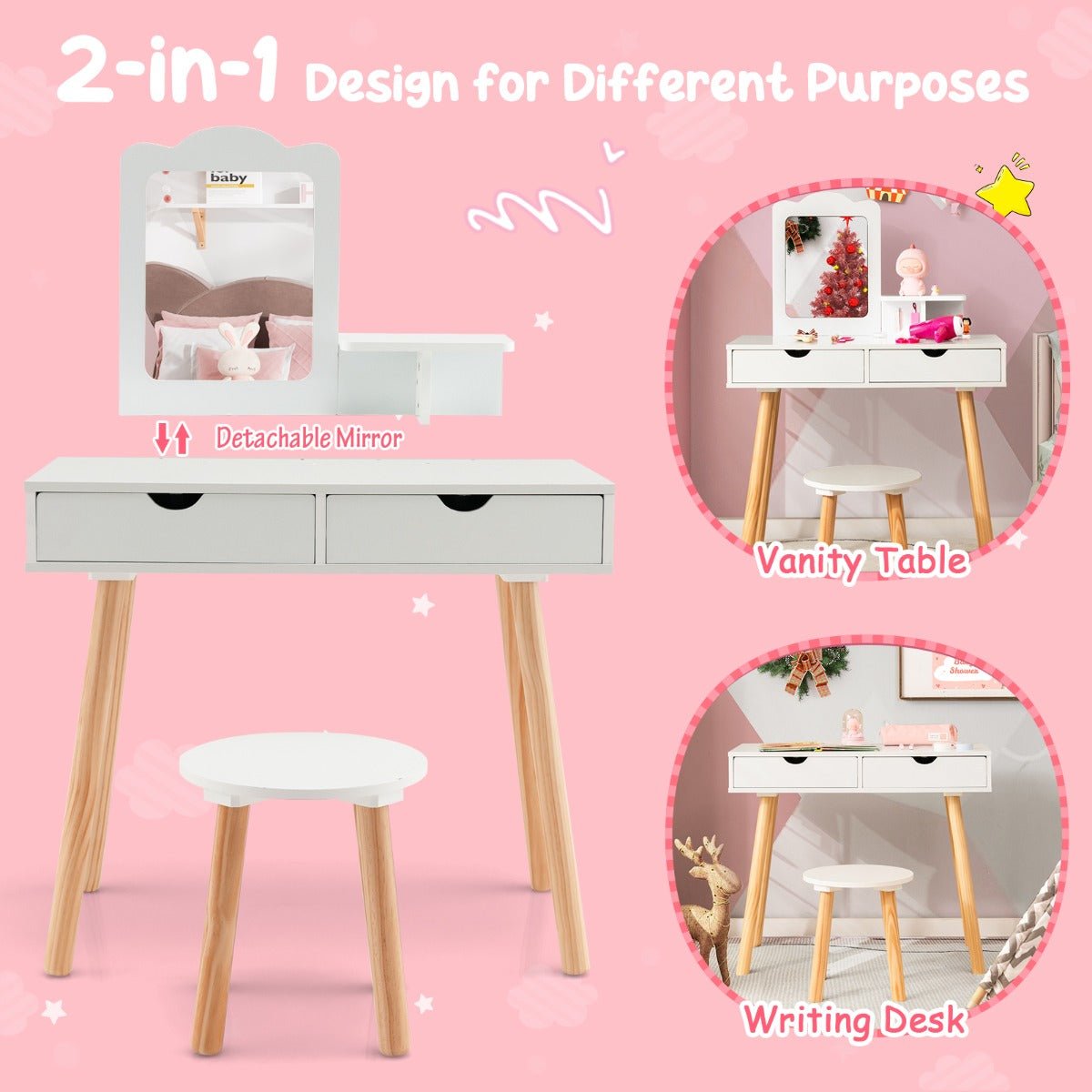 2-in-1 Kids Vanity Set and Desk with Mirror, Storage - Perfect for creative play and organization.