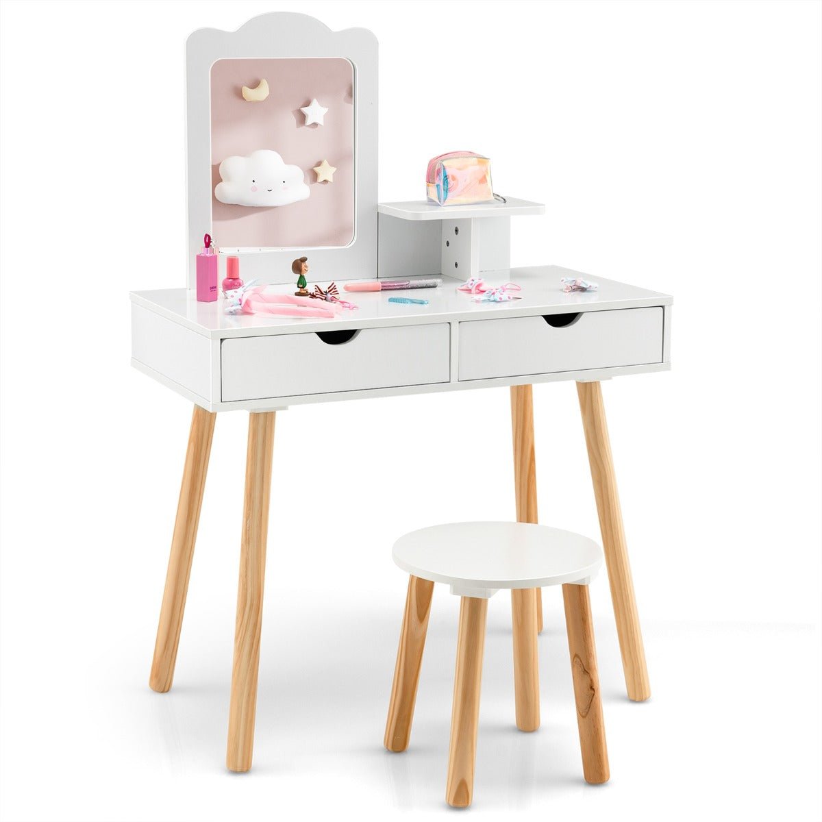 Kids 2-in-1 Vanity Set and Desk | Perfect kid-sized furniture with mirror and storage.