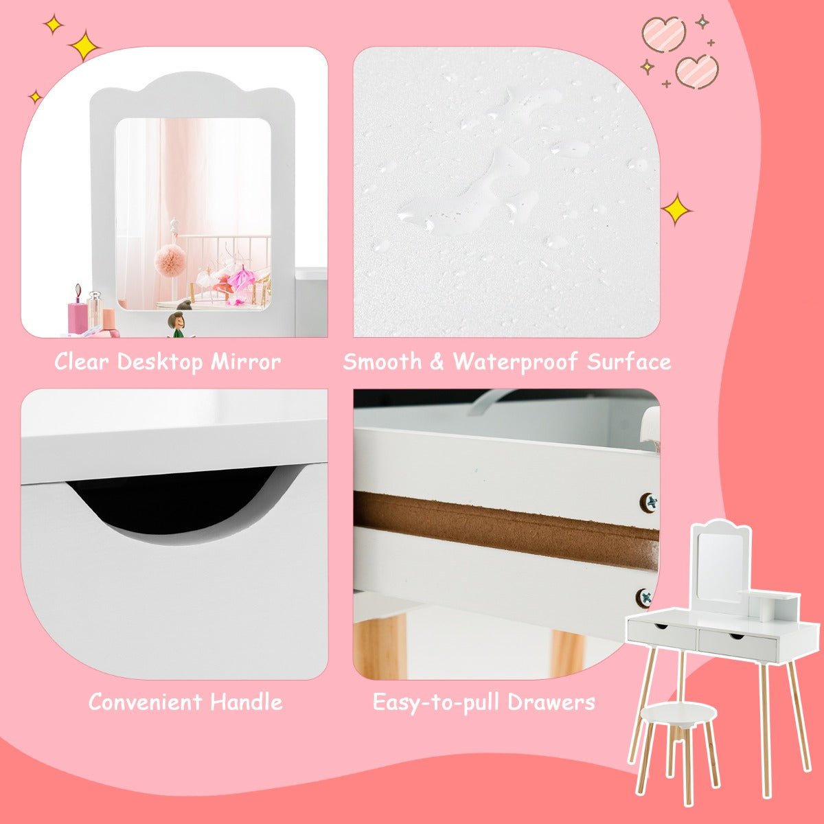 Kids 2-in-1 Vanity Set and Desk | fun and functional furniture for play and study.