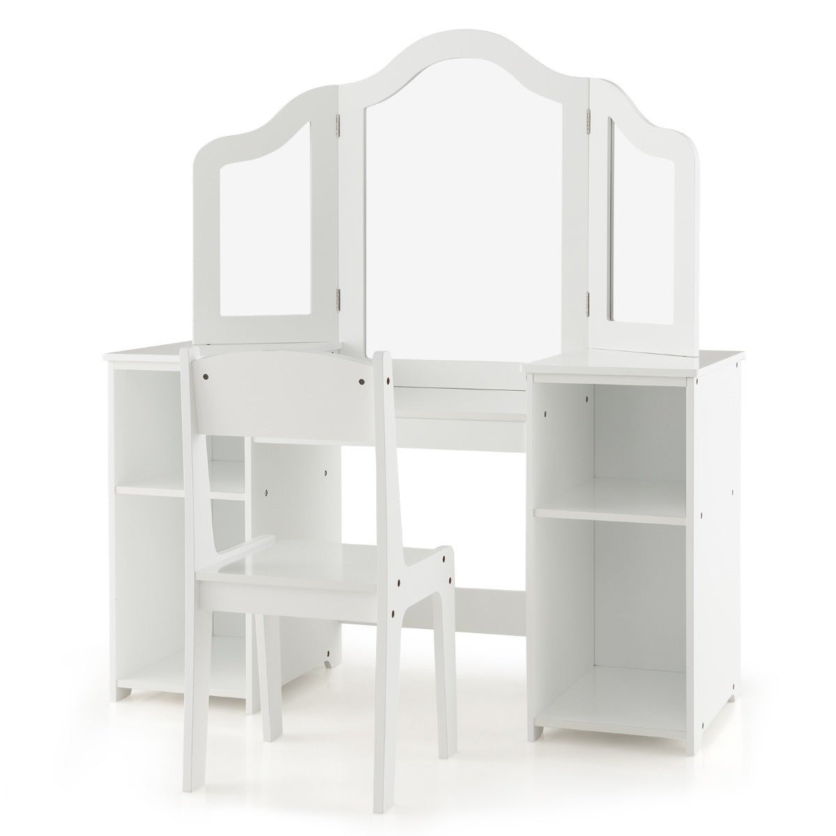 Kids vanity set with mirror and chair, ideal for imaginative play and grooming fun.