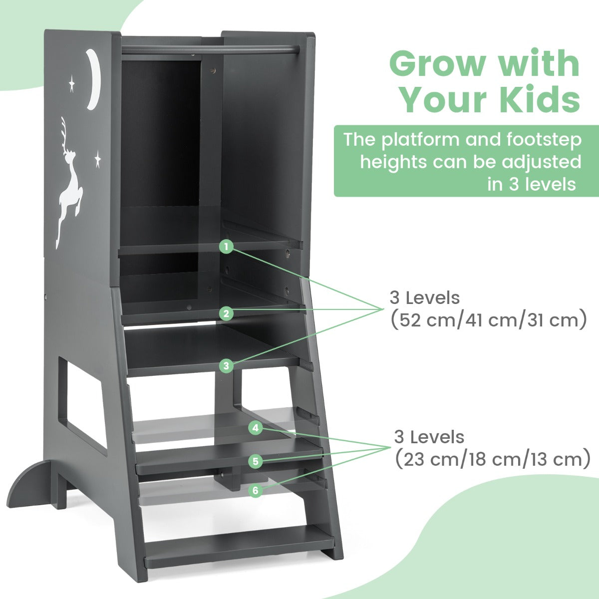 Kids Standing Tower | Grey Adjustable Learning Aid